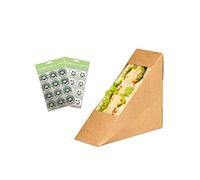 Kraft Recyclable Cardboard Sandwich Wedge - Cafe Takeaway Box Packs - Standard Fill Wedges With Seal Stickers (10)