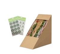 Kraft Recyclable Cardboard Sandwich Wedge - Cafe Takeaway Packs - Deep Fill Large Wedges with Seal Stickers (20)