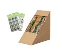Kraft Recyclable Cardboard Sandwich Wedge - Cafe Takeaway Packs - Deep Fill Large Wedges With Seal Stickers (40)
