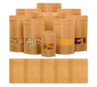 Kraft Sealable Pouches With Window, Brown Bags - Applicable for Nuts, Coffee Beans, Tea Leaves, Spices (9x14cm 100PCS)