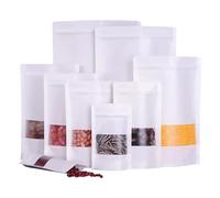 Kraft Sealable Pouches with Window - White Paper Bags for Food, Applicable for Nuts, Coffee Beans, Tea Leaves, Spices etc. 14x22cm 50PCS