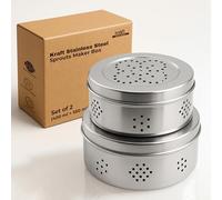 Kraft Sprouts Maker Box Stainless Steel - Set of 2 (400 ml + 550 ml), Coriander Storage Container for Fridge with Air Ventilation, Sturdy & Durable, Herbs Container, Puri Dabba - Size 7 & 8