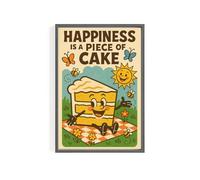 Kraft Topper Happiness is a Piece of Cake Poster Print - Retro 1950s Style Cartoon Wall Art for Kitchens, Cafés & Home Décor | Fun Mid-Century Pop Illustration with Positive Message (A3)