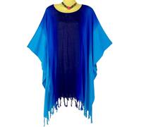Kraft4Life| Women Summer Beach Cover up Oversize Caftan Tunic Casual Top Blouse Short Kaftan Beach Dress poncho, Hk2-2tone-blue, Large