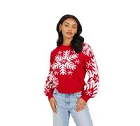kraftd Christmas Jumpers for Women Long Sleeve Casual Pullover Tshirts | Christmas Tops | Sweatshirt | Ladies Jumper (Red/White, S)