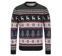 kraftd Christmas Men's Jumpers Milat Jacquard Nordic Style Knitted Lightweight Reindeer Printed Jumper Crew Neck Long Sleeve Pullover Top (Ink, XXL)