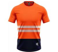 kraftd Hi Vis Short Sleeve Work Safety T Shirt Breathable Crew Neck Reflective High Visibility Workwear Great Comfort & Retroreflective for Outdoor & Construction (Orange/Navy)
