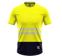 kraftd Hi Vis Short Sleeve Work Safety T Shirt Breathable Crew Neck Reflective High Visibility Workwear Great Comfort & Retroreflective for Outdoor & Construction (Yellow/Navy)