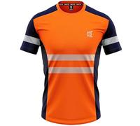 kraftd Hi Vis T Shirt Short Sleeve Work Safety Top Breathable Crew Neck Reflective High Visibility Summer Workwear T-Shirt for Outdoor & Construction (Orange/Navy)
