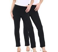 kraftd Ladies Bootleg Trousers Women Boot Cut High Rise Ribbed Pull On Work Bottoms Elasticated Waist Pants (Pack of 2) Black