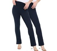 kraftd Ladies Bootleg Trousers Women Boot Cut High Rise Ribbed Pull On Work Bottoms Elasticated Waist Pants (Pack of 2) Navy