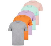 kraftd Men’s T Shirts 5 Pack | Mens Cotton T Shirt Multipack | Plain T Shirt Regular Fit | Tee Shirt Set for Work, Gym & Casual Wear (Pink/Mint/Lilac/Orange/Grey, L)