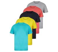 kraftd Men’s T Shirts 5 Pack | Mens Cotton T Shirt Multipack | Plain T Shirt Regular Fit | Tee Shirt Set for Work, Gym & Casual Wear (Grey/Navy/Mimosa/Blue/Peach, L)