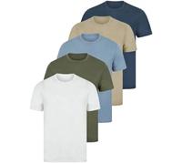 kraftd Men’s T Shirts 5 Pack | Mens Cotton T Shirt Multipack | Plain T Shirt Regular Fit | Tee Shirt Set for Work, Gym & Casual Wear (White/Khaki/Blue/Beige/Navy, S)
