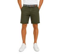 kraftd Men's Chino Shorts Stretch Cotton Smart Tailored Regular Fit Zip Fly Flat Front Summer Golf Work Casual UK Shorts with Woven Belt Green