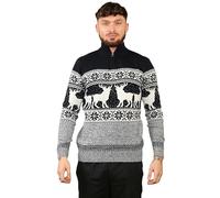 kraftd Mens Christmas Jumpers With Quarter Zip Funnel Neck Acrylic Xmas Jumper | Knitted Sweatshirt | Fair Isle Sweaters | Novelty Sweatshirts