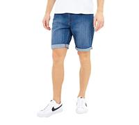 kraftd Mens Denim Shorts Casual Turn Up Hem Short Mid Blue