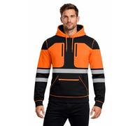 kraftd Mens Hi Vis Hoodie Pullover Sweatshirt Hoody with Pockets High Visibility Work Jacket Safety Workwear Hoodies (Black/Orange, XL)