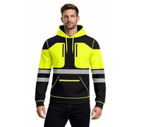 kraftd Mens Hi Vis Hoodie Pullover Sweatshirt Hoody with Pockets High Visibility Work Jacket Safety Workwear Hoodies (Black/Yellow, XL)
