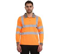 kraftd Mens Hi Vis Polo Viz High Visibility Reflective Tape Safety Polos Contrast Long Sleeve Workwear Tee Tshirt Top Orange