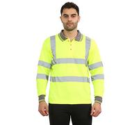 kraftd Mens Hi Vis Polo Viz High Visibility Reflective Tape Safety Polos Contrast Long Sleeve Workwear Tee Tshirt Top Yellow