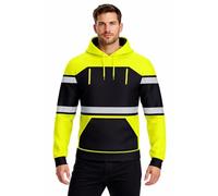 kraftd Mens Hi Vis Pullover Hoodie Sweatshirt High Visibility Workwear Safety Jacket with Reflective Tape High Viz 2 Zip Pocket Hoodies for Construction, Security & Industrial Use (Black/Yellow, 2XL)