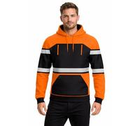 kraftd Mens Hi Vis Pullover Hoodie Sweatshirt High Visibility Workwear Safety Jacket with Reflective Tape High Viz 2 Zip Pocket Hoodies for Construction, Security & Industrial Use (Black/Orange, L)