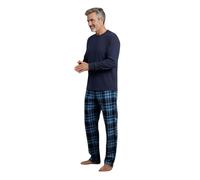 kraftd Mens Pyjamas Set Long Sleeve Cotton Rich Fleece Top & Flannel Checked Bottoms Pant PJ Nightwear Loungewear PJS Sets Gift Blue
