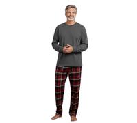 kraftd Mens Pyjamas Set Long Sleeve Cotton Rich Fleece Top & Flannel Checked Bottoms Pant PJ Nightwear Loungewear PJS Sets Gift Red