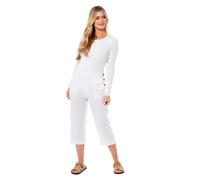 kraftd Womens Capri Trousers Ladies Three-Quarter Soft 3/4 Cropped Pants UK Ladies Stretch Pull-On Trousers Elasticated Waist Summer Shorts (White, 12)