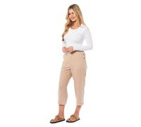 kraftd Womens Capri Trousers Ladies Three-Quarter Soft 3/4 Cropped Pants UK Ladies Stretch Pull-On Trousers Elasticated Waist Summer Shorts (Stone, 14)