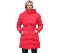 kraftd Women's Hooded Coat Longline Belted Padded Bubble Winter Warm Long Jacket Puffer Coats with Removable Faux Fur Hood