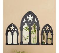 Kraftopia Uk Gothic Cathedral Window Mirror Set, Black Arched Wall Decor with Columns, 3 Piece Church Style Decorative Mirrors