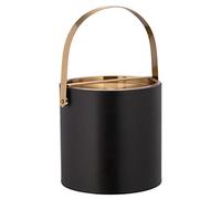 Kraftware 60027 Santa Barbara 3qt Ice Bucket with Brushed Gold Arch Handle & Bridge Cover: Black 3 Quart, Leatherette