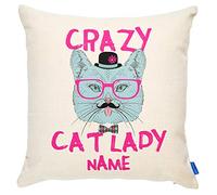 KRAFTYGIFTS Crazy Cat Lady Cushion Cover Personalised Birthday Gift KC51
