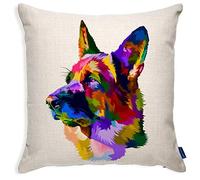 KRAFTYGIFTS German Shepherd Cushion Cover Colourful Pop Art Pet Portrait Dog Pillow Case Puppy Home Gift PD09