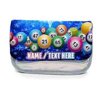 KRAFTYGIFTS Personalised Bingo Balls Pen Case School Silver Blobber Pen Bag Pencil Case Stationary Carrier Cute Holographic Ladies Birthday Gift ST443