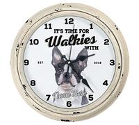 KRAFTYGIFTS Personalised Boston Terrier Clock Kitchen Round Hanging Glass Wall Clock Dogs Name Puppy Home Gift DC57 (Cream)