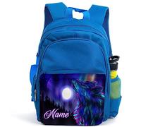 KRAFTYGIFTS Personalised Boys Wolf Backpack Bag For School Childrens Primary Kids Blue White Wolves Rucksack Birthday Gift KSU14