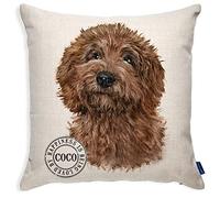 KRAFTYGIFTS Personalised Brown Cockapoo Cushion Cover Dog Portrait Pillow Decor Cockerpoo Puppy Gift KDC62