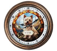 KRAFTYGIFTS Personalised Cairn Terrier Dog Clock Kitchen Round Hanging Glass Wall Custom Dogs Name Puppy Portrait Home Birthday Gift (Bronze)
