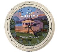 KRAFTYGIFTS Personalised Caravan Clock Round Hanging Glass Wall Static Caravanning Clock Sunset Seaside Holiday Home Park Birthday Gift KRC74 (Cream)