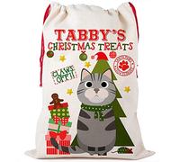 KRAFTYGIFTS Personalised Cat Christmas Sack Kitten Pet Santa Bag Treat Gift Stocking (Grey Tabby Small CCS04)