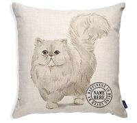 KRAFTYGIFTS Personalised Cat Cushion Cover Persian White Kitten Portrait Watercolour Linen Home Decor Gift KCC41