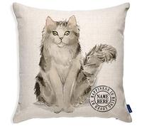 KRAFTYGIFTS Personalised Cat Cushion Cover Ragamuffin Kitten Portrait Watercolour Linen Home Decor Gift KCC42