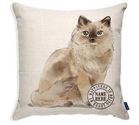 KRAFTYGIFTS Personalised Cat Cushion Cover Ragdoll Kitten Portrait Watercolour Linen Home Decor Gift KCC43