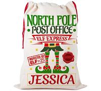 KRAFTYGIFTS Personalised Christmas Sack Large Canvas Santa Elf Stockings Childrens Xmas Post Mail Bags NS048 (Large)