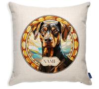 KRAFTYGIFTS Personalised Doberman Pinscher Natural Cushion Cover Dog Pillow Puppy Portrait Home Decor New Puppy Birthday Gift GDC42