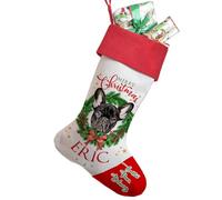 KRAFTYGIFTS Personalised DOG Christmas Stocking Black Frenchie Xmas Toy Bag Pet Treat Sock Puppy Present French Bulldog DWST05