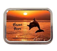 KRAFTYGIFTS Personalised Dolphin Sunset St077 2oz Tobacco Tin | Baccy Storage | Pill Box | Cigarette Rolling Stash Can